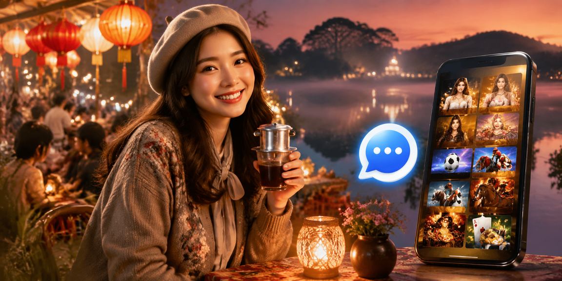 Người dùng tại Đà Lạt thư giãn với cà phê và trải nghiệm casino di động trong không gian yên tĩnh
