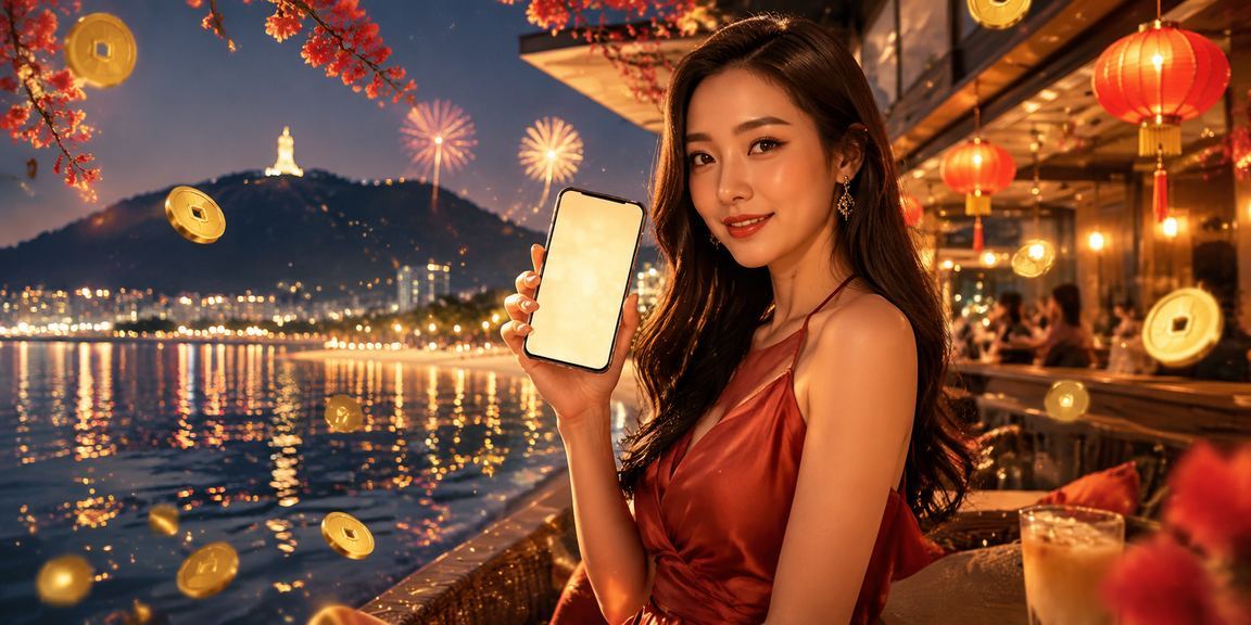 Người dùng tại Vũng Tàu thư giãn với điện thoại và cà phê bên bờ biển, tận hưởng giải trí có trách nhiệm